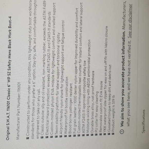 ORIGINAL S.W.A.T 116101 CLASSIC 6" WP SZ SAFETY MEN WORK BOOT SIZE MENS 6.5- W-8 - Picture 2 of 8